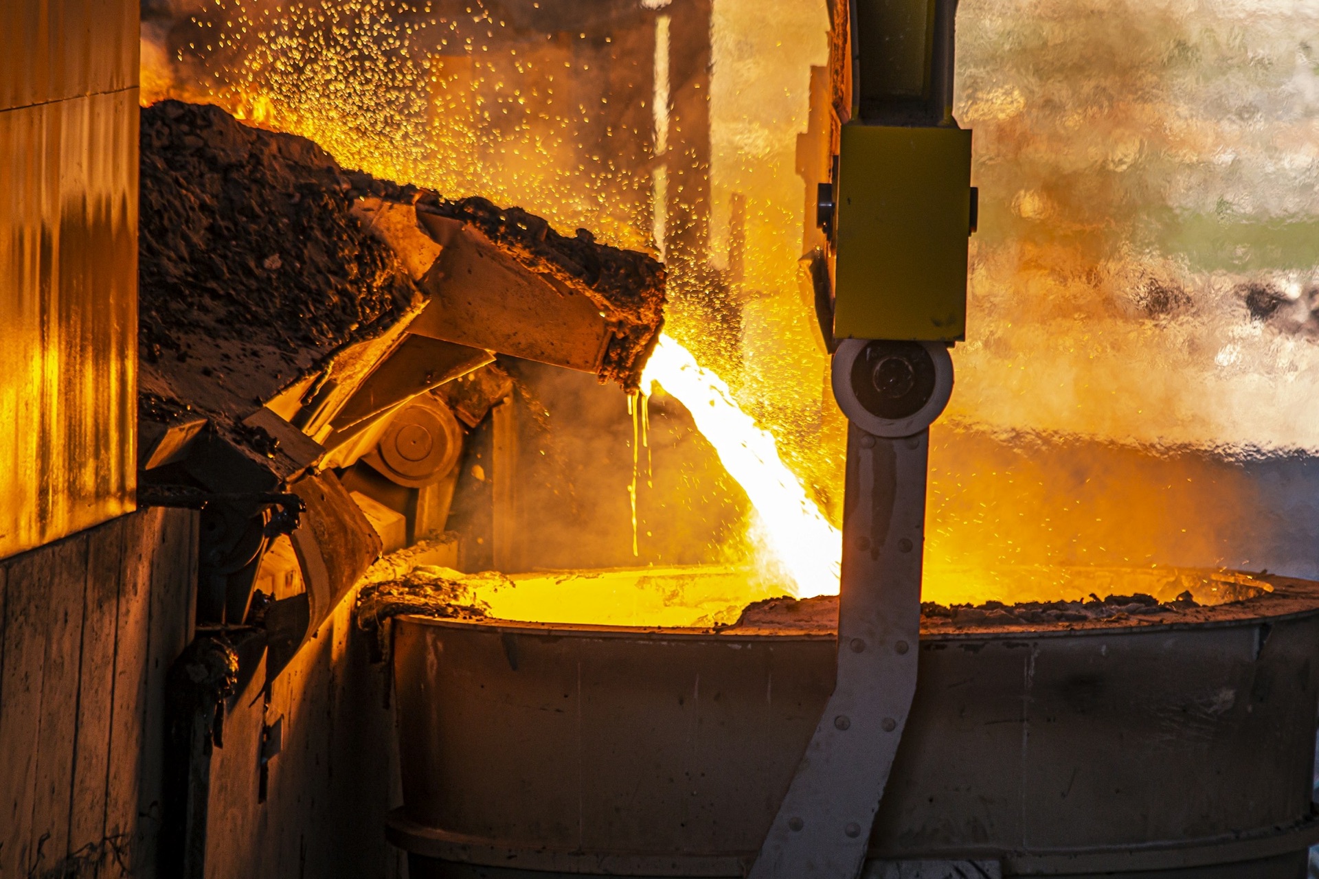 Molten metal being poured in a foundry